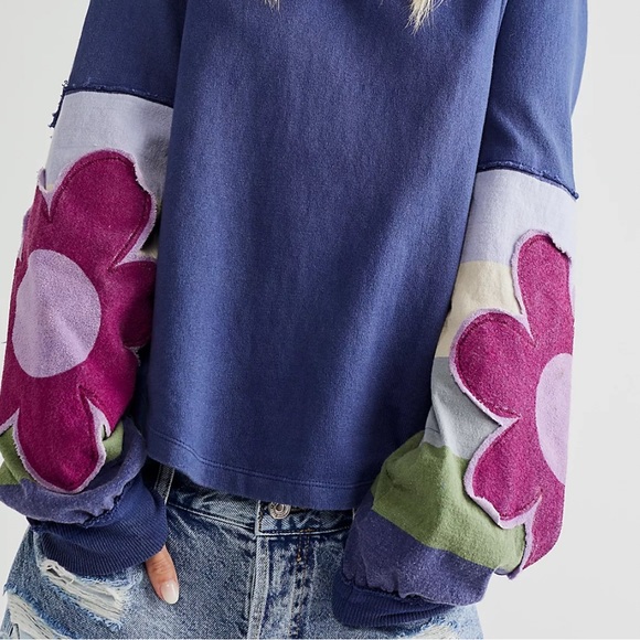 Free People Tops - Free people Petunia Tee Flower Patches Groovy Hippie Long SleeveTop M